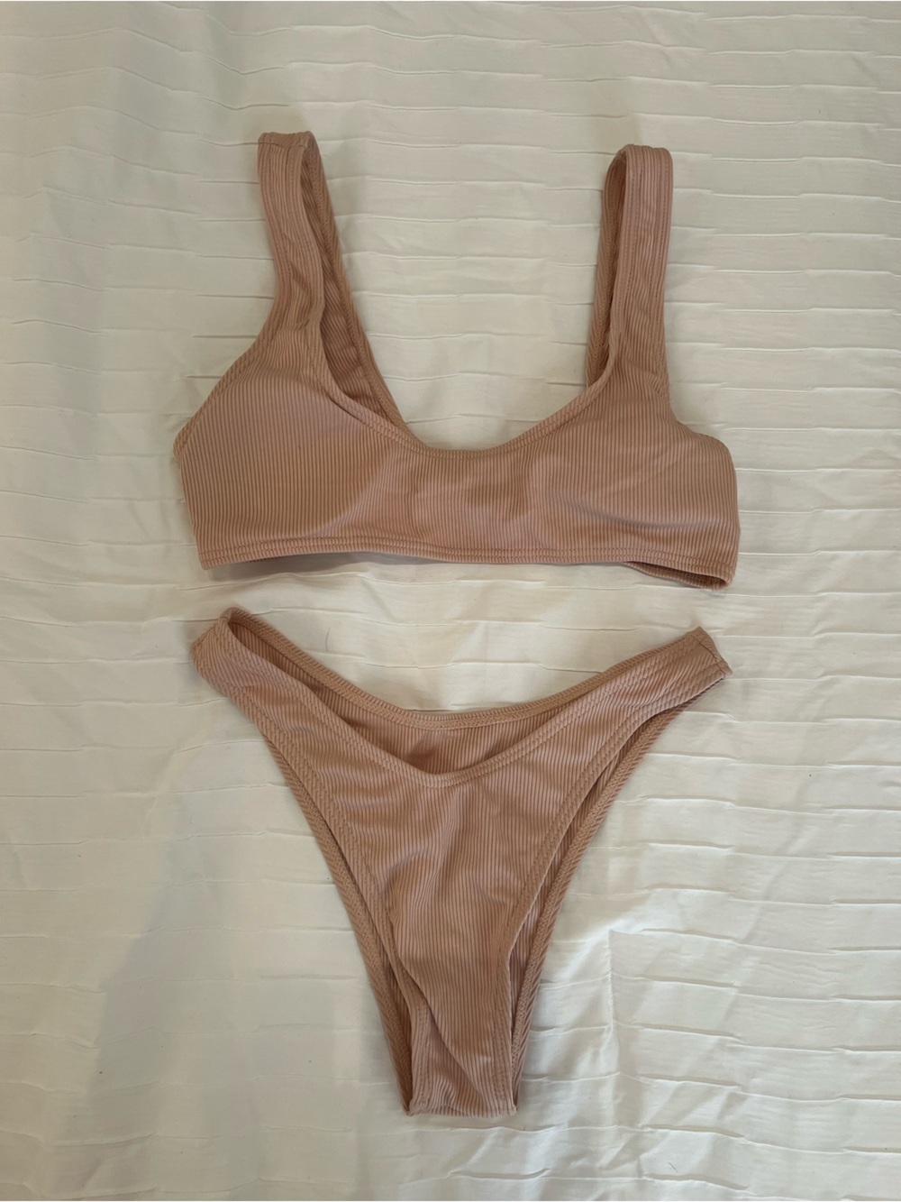 Ribbed Nude Pink Bikini Set - Two Piece Swimwear Size small